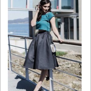 SHEIN Black flare pleated midi skirt